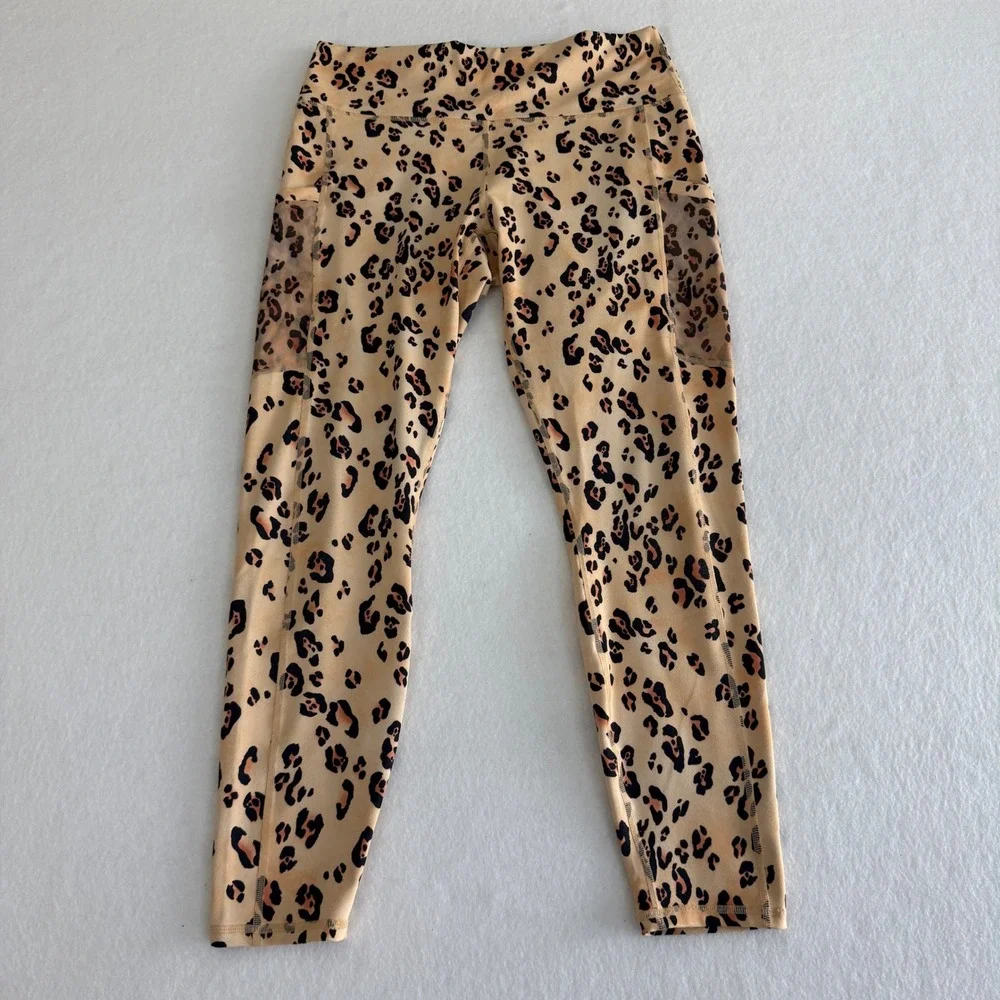 Fabletics PowerHold Leggings Women L Leopard Print Tan